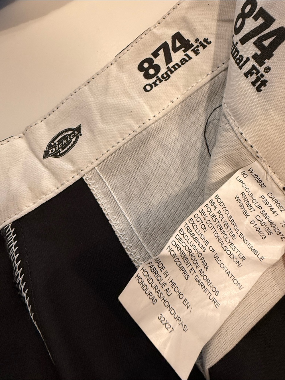 Dickies 874 Work Pants in Black and White Waistband